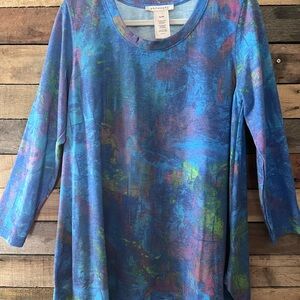 Philosophy Blue and Red Relaxed 3/4 Sleeve Tunic